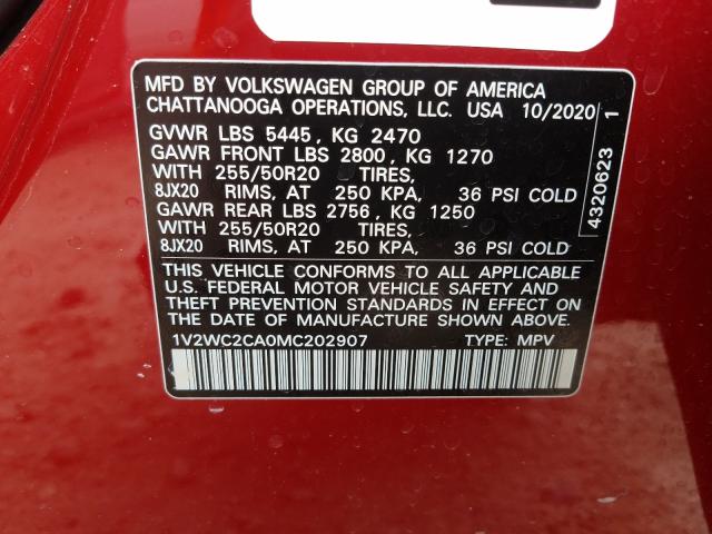 2021 VOLKSWAGEN ATLAS CROS 1V2WC2CA0MC202907