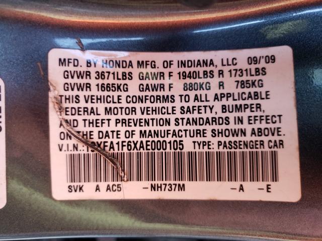 2010 HONDA CIVIC LX-S 19XFA1F6XAE000105