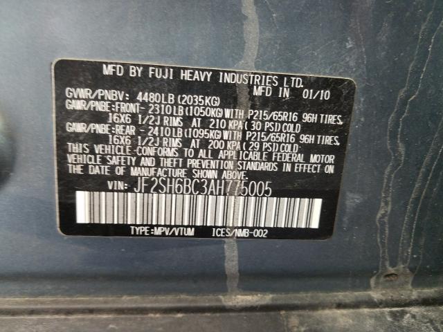2010 SUBARU FORESTER X JF2SH6BC3AH775005