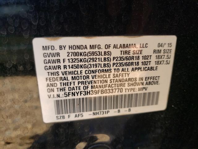 2015 HONDA PILOT SE 5FNYF3H39FB033770