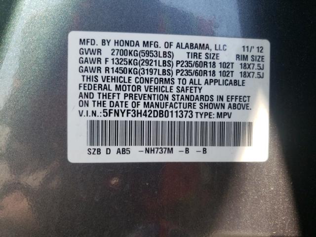 2013 HONDA PILOT EX 5FNYF3H42DB011373