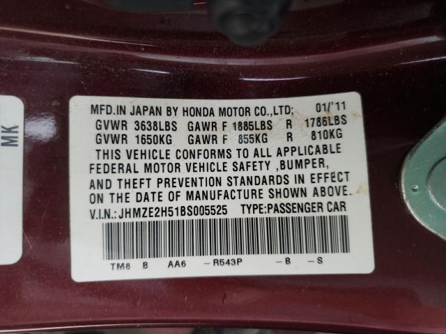 2011 HONDA INSIGHT LX JHMZE2H51BS005525