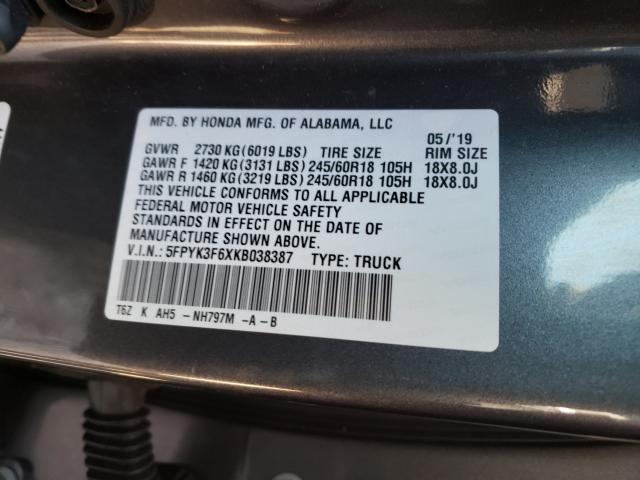2019 HONDA RIDGELINE 5FPYK3F6XKB038387