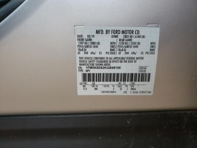 1FM5K8D82KGB48106 Ford Explorer X 2019. Фото: 9