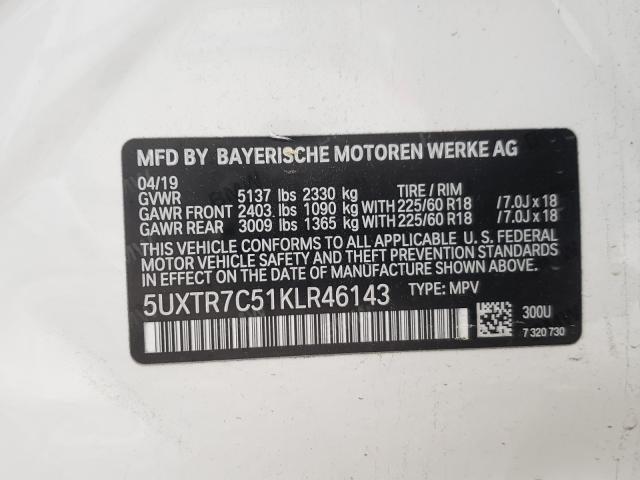 2019 BMW X3 SDRIVE3 5UXTR7C51KLR46143