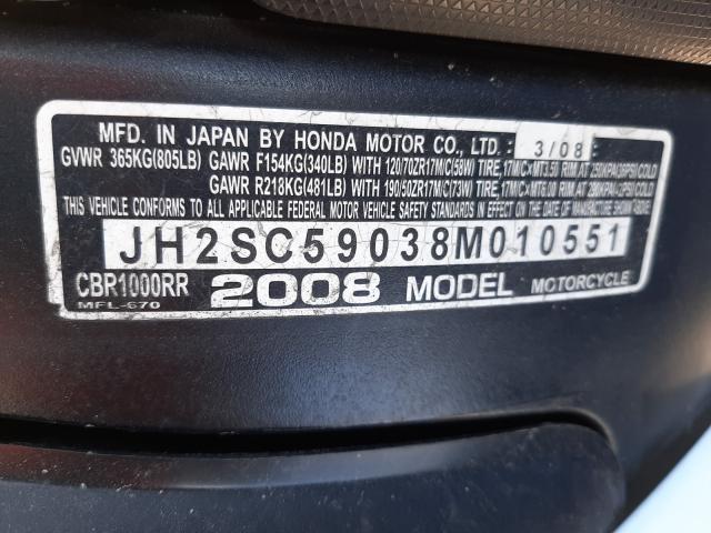 2008 HONDA CBR1000 RR JH2SC59038M010551