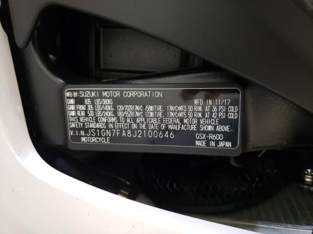 2018 SUZUKI GSX-R600 JS1GN7FA8J2100646