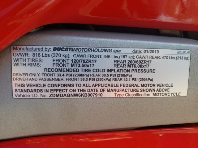 2019 DUCATI PANIGALE V ZDMDAGNW6KB007910