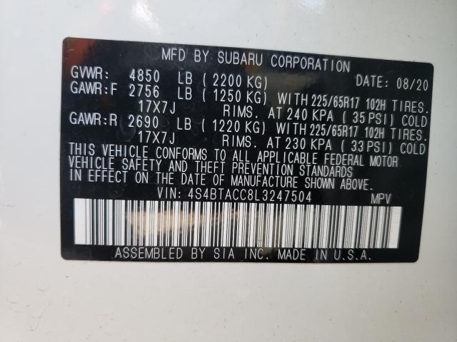 2020 SUBARU OUTBACK PR 4S4BTACC8L3247504