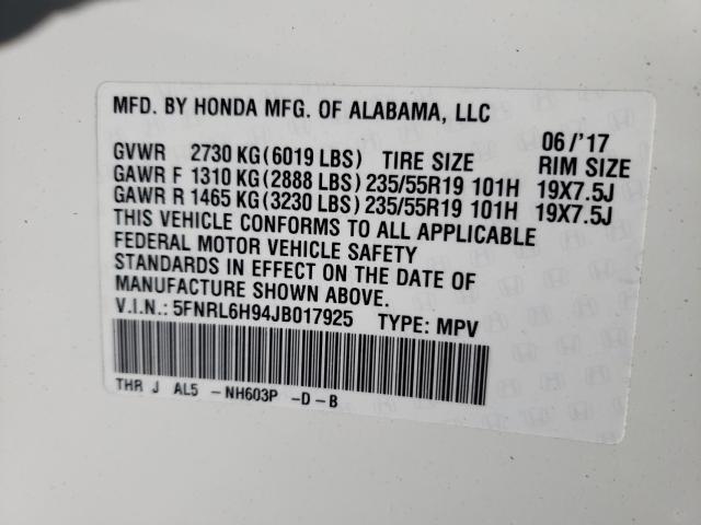 2018 HONDA ODYSSEY EL 5FNRL6H94JB017925