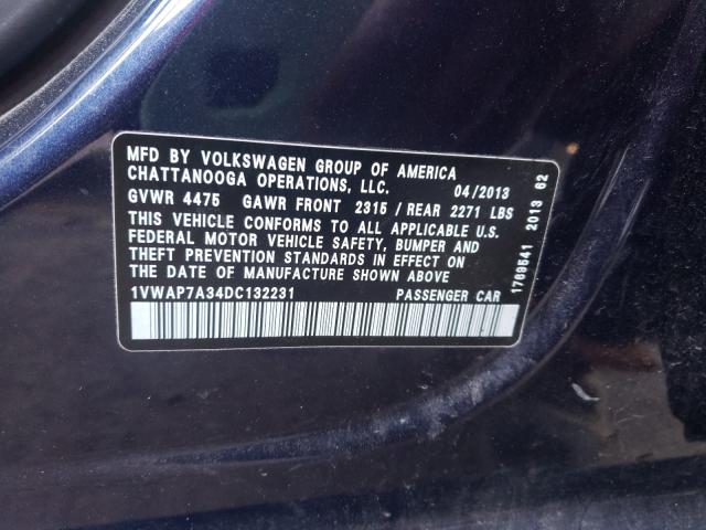 2013 VOLKSWAGEN PASSAT 1VWAP7A34DC132231