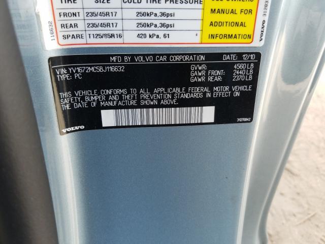 2011 VOLVO C70 T5 YV1672MC5BJ116632