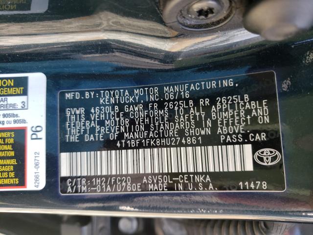 2017 TOYOTA CAMRY LE 4T1BF1FK8HU274861