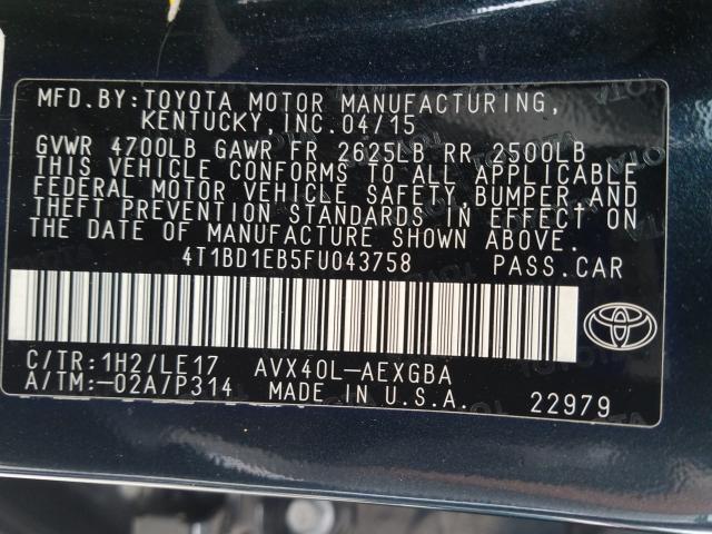 2015 TOYOTA AVALON HYB 4T1BD1EB5FU043758
