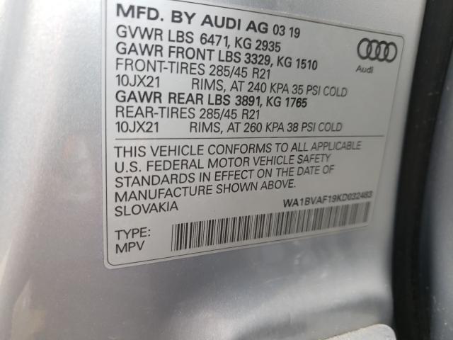 2019 AUDI Q8 PREMIUM WA1BVAF19KD032483