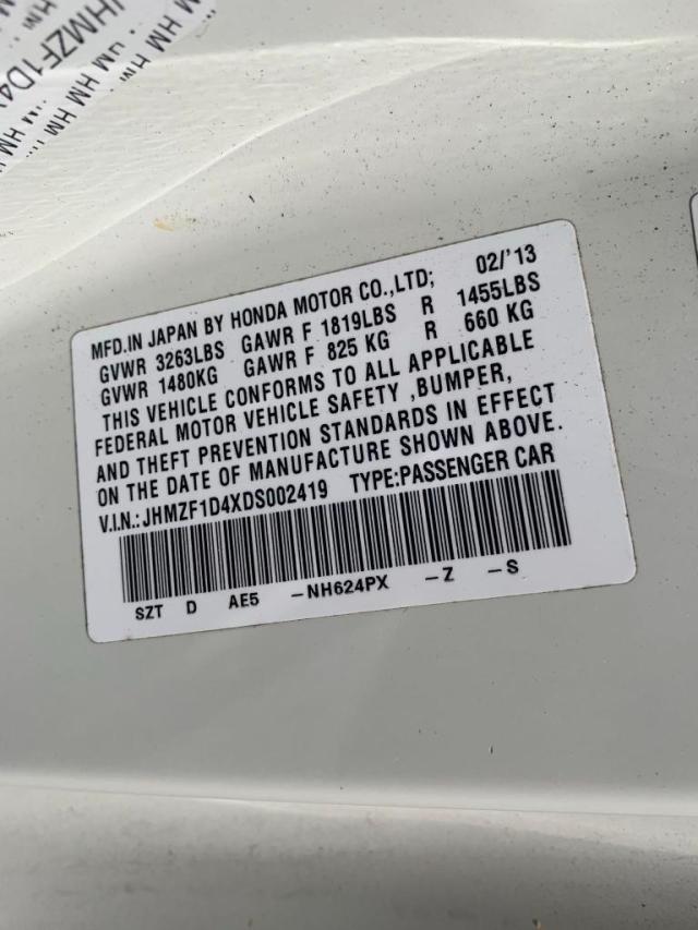 2013 HONDA CR-Z JHMZF1D4XDS002419