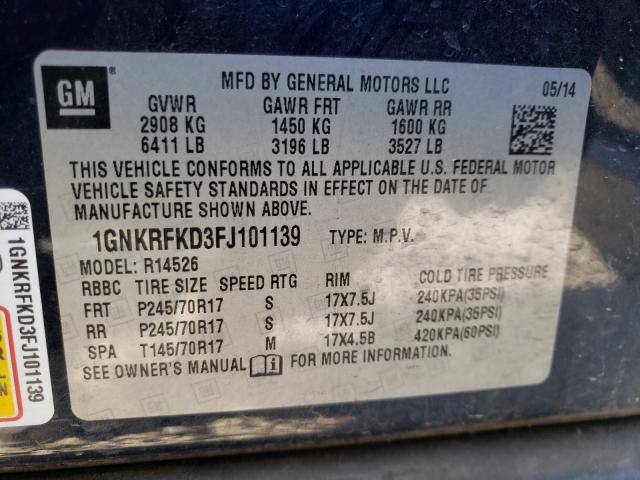 2015 CHEVROLET TRAVERSE L 1GNKRFKD3FJ101139