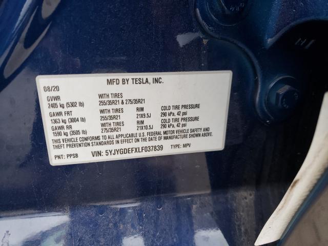 2020 TESLA MODEL Y 5YJYGDEFXLF037839