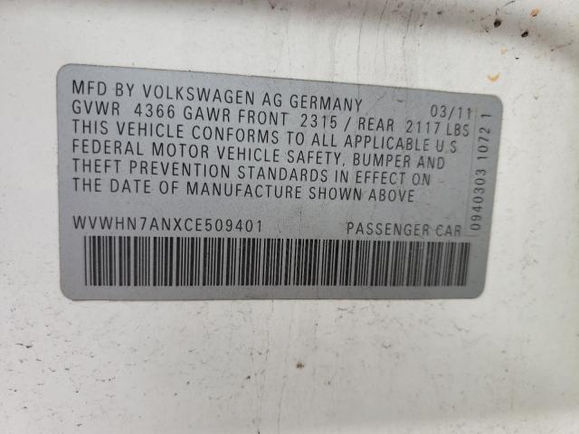 2012 VOLKSWAGEN CC LUXURY WVWHN7ANXCE509401