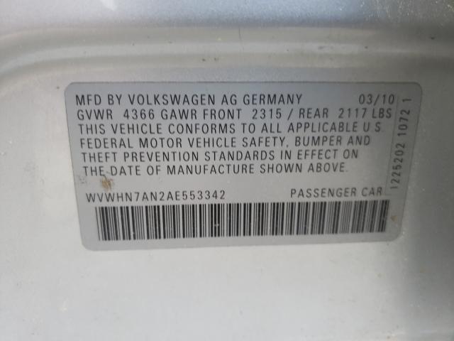 2010 VOLKSWAGEN CC LUXURY WVWHN7AN2AE553342