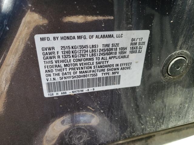 2017 HONDA PILOT EX 5FNYF5H30HB017553