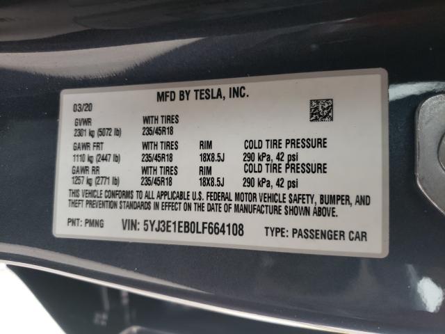 2020 TESLA MODEL 3 5YJ3E1EB0LF664108