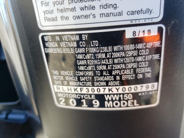 2019 HONDA WW150 RLHKF3007KY000798