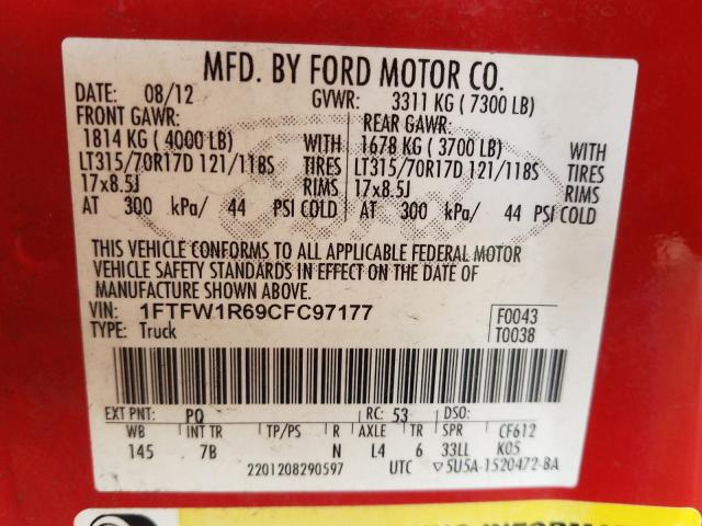 2012 FORD F150 SVT R 1FTFW1R69CFC97177
