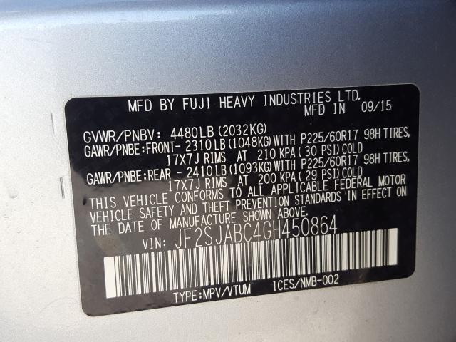 2016 SUBARU FORESTER JF2SJABC4GH450864