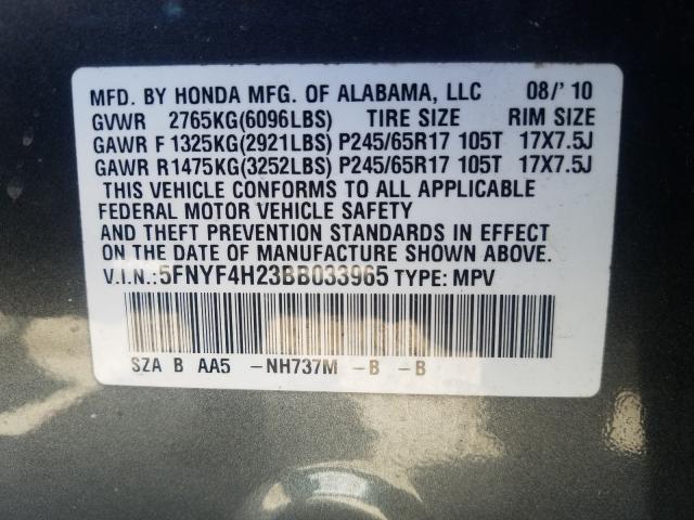 2011 HONDA PILOT LX 5FNYF4H23BB033965