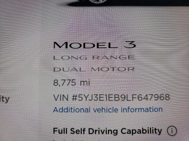 2020 TESLA MODEL 3 5YJ3E1EB9LF647968