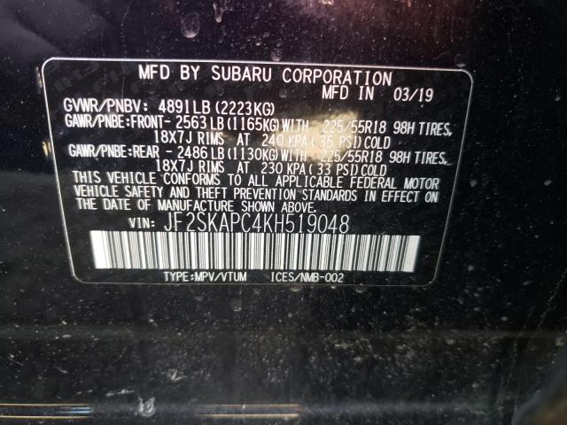 2019 SUBARU FORESTER S JF2SKAPC4KH519048