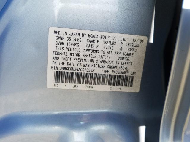 2010 HONDA FIT JHMGE8H26AC015363