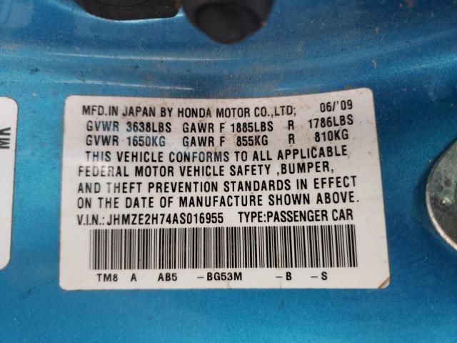 2010 HONDA INSIGHT LX JHMZE2H74AS016955