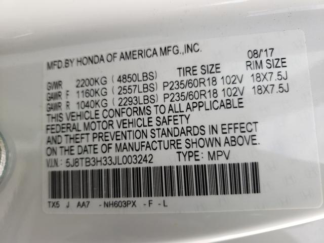 2018 ACURA RDX 5J8TB3H33JL003242