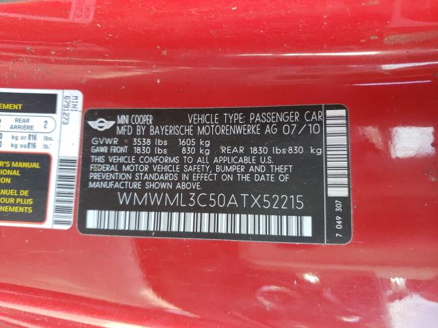 2010 MINI COOPER CLU WMWML3C50ATX52215