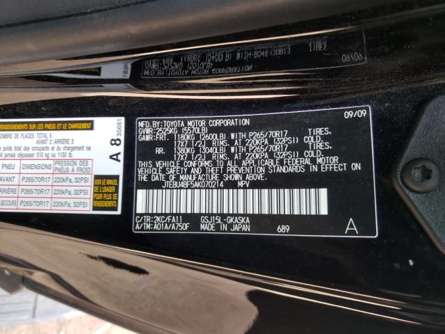 2010 TOYOTA FJ CRUISER JTEBU4BF5AK070214