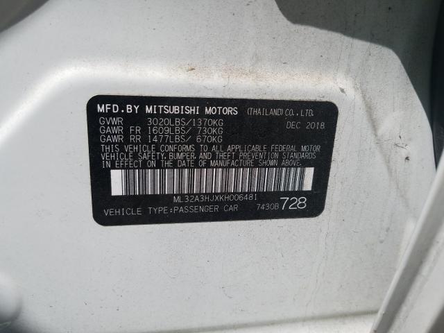 2019 MITSUBISHI MIRAGE ES ML32A3HJXKH006481