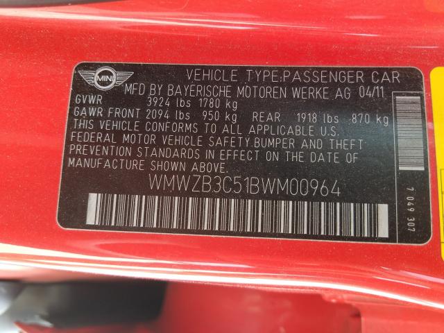 2011 MINI COOPER COU WMWZB3C51BWM00964