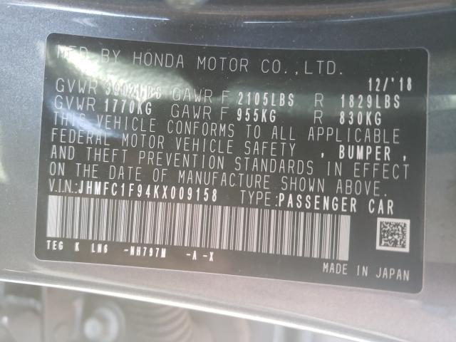 2019 HONDA CIVIC TOUR JHMFC1F94KX009158