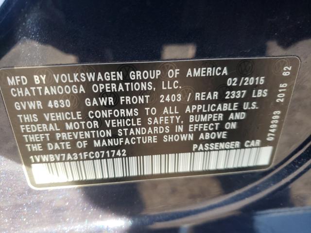 2015 VOLKSWAGEN PASSAT 1VWBV7A31FC071742