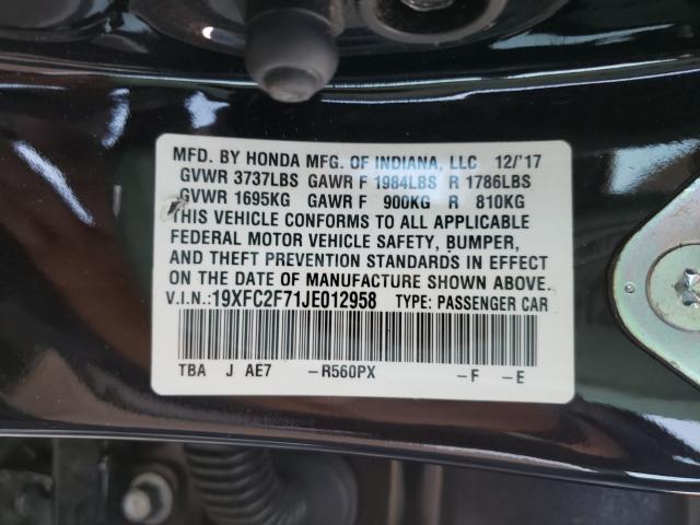 2018 HONDA CIVIC EX 19XFC2F71JE012958