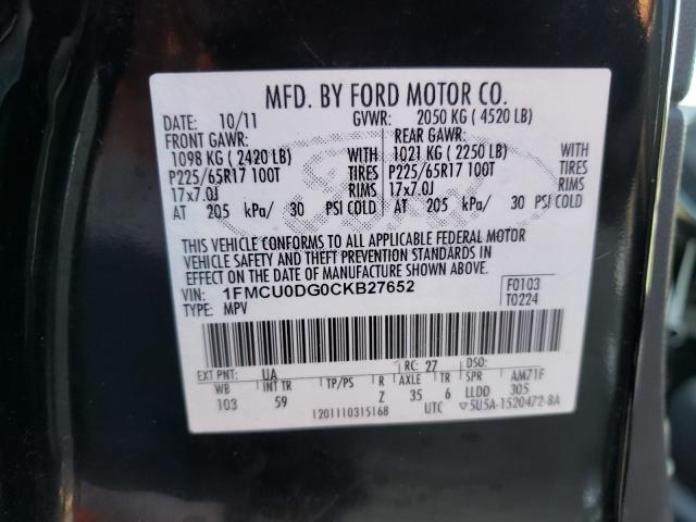 2012 FORD ESCAPE XLT 1FMCU0DG0CKB27652