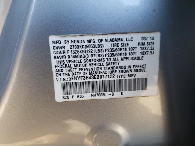 2014 HONDA PILOT EX 5FNYF3H43EB017152