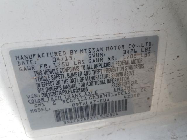 2015 NISSAN VERSA S 3N1CN7APXFL932806
