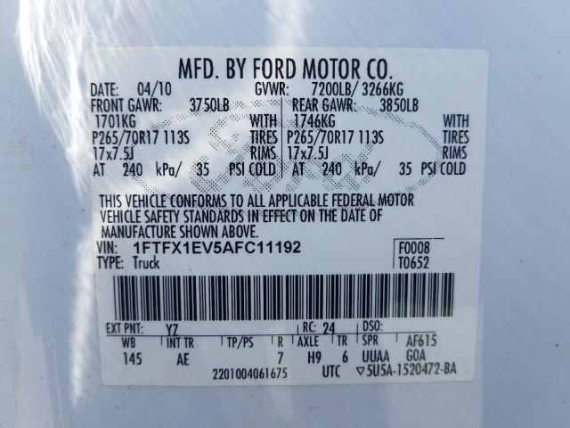 2010 FORD F150 SUPER 1FTFX1EV5AFC11192