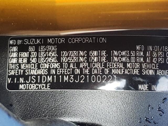 2018 SUZUKI GSX-R1000 JS1DM11M3J2100221