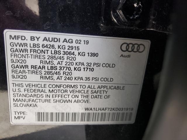 VIN WA1LHAF72KD031918 2019 Audi Q7, Premium Plus no.10