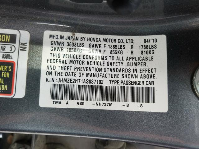 2010 HONDA INSIGHT EX JHMZE2H71AS037102