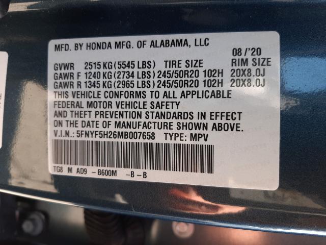2021 HONDA PILOT SE 5FNYF5H26MB007658